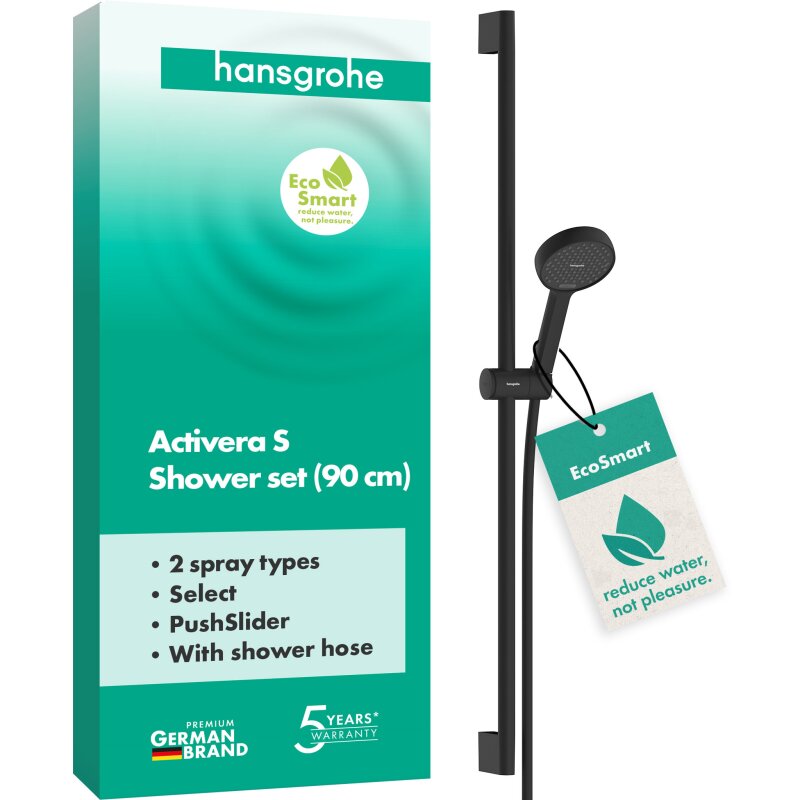 Душовий набір hansgrohe Activera Select S 2jet EcoSmart, 28046670 зі стійкою 90 см, чорний матовий - зображення