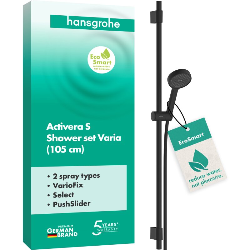 Душовий набір hansgrohe Activera Select S 2jet EcoSmart, 28050670 зі стійкою 105 см, чорний матовий - зображення