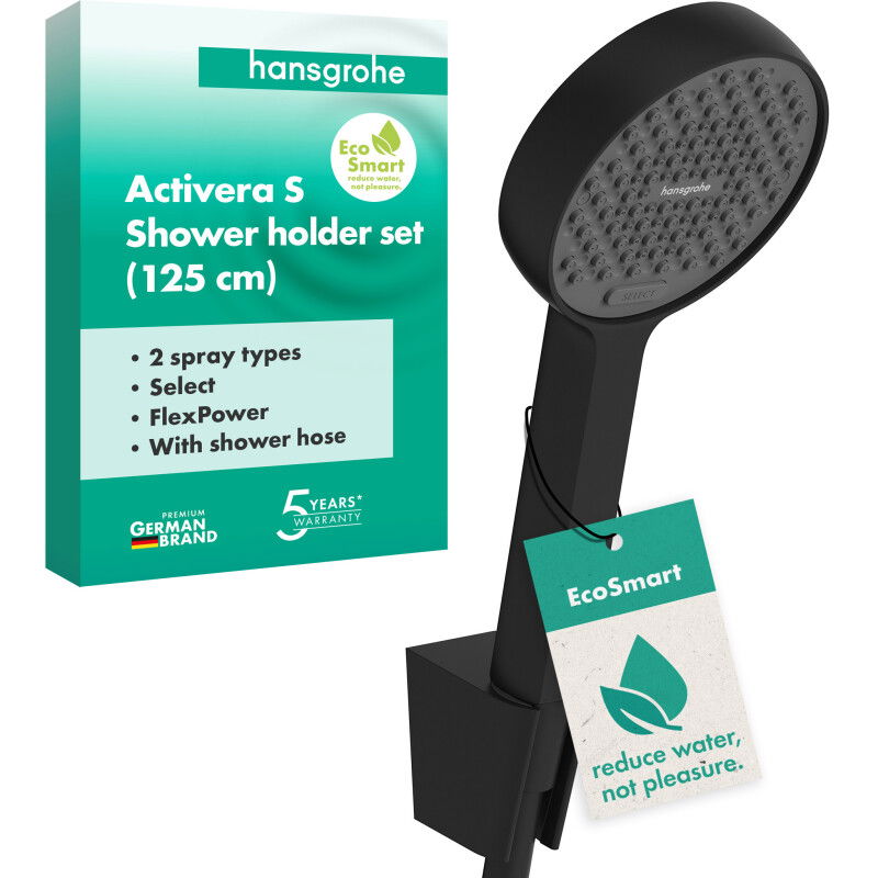 Душовий набір hansgrohe Activera Select S 2jet EcoSmart 28052670, з тримачем та шлангом 1,25 м, чорний матовий - зображення