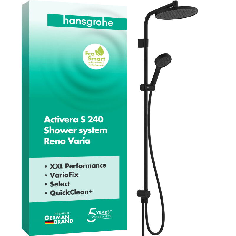 Душова система hansgrohe Activera S 240 1jet EcoSmart Reno Varia 28074670, чорний матовий - зображення