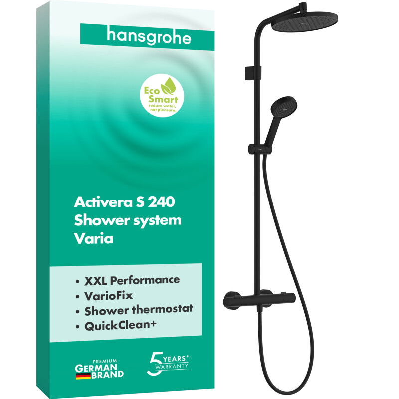 Душова система hansgrohe Activera S 240 1jet EcoSmart 28078670, з термостатом Ecostat Fine Varia, чорний матовий - зображення