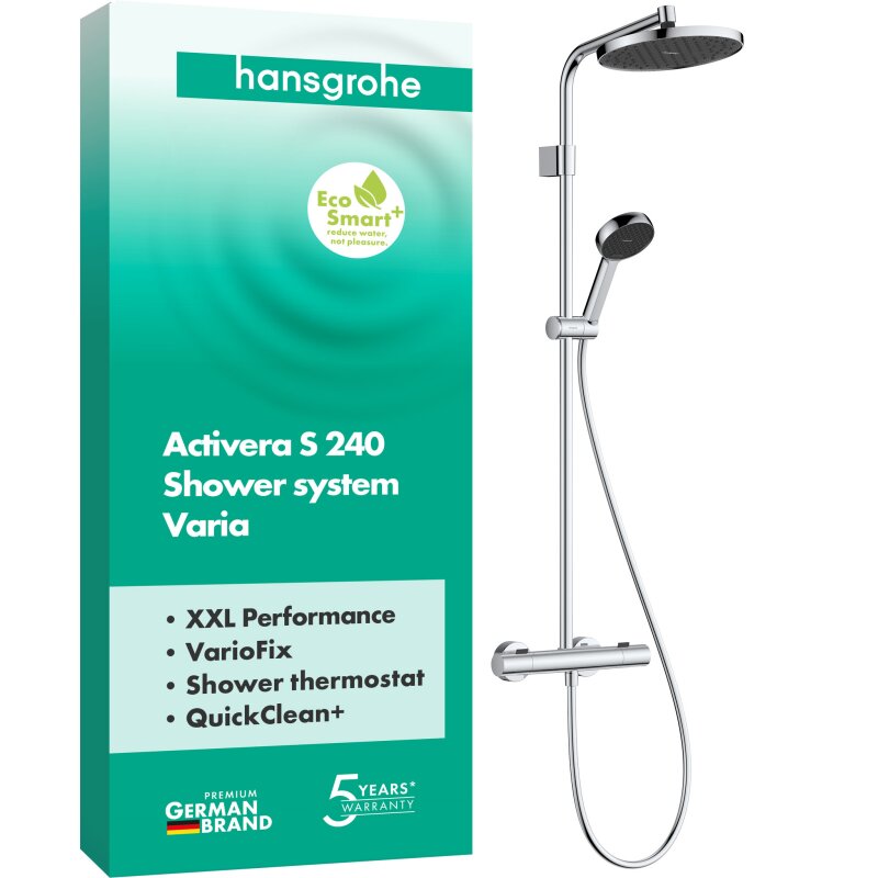 Душова система hansgrohe Activera S 240 1jet EcoSmart+ 28083000, з термостатом Ecostat Fine Varia, хром - зображення