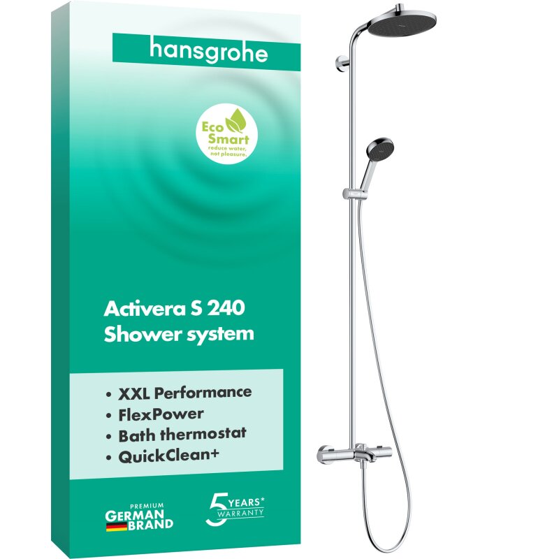 Душова система hansgrohe Activera S 240 1jet EcoSmart 28871000, з термостатом Ecostat Fine, хром - зображення