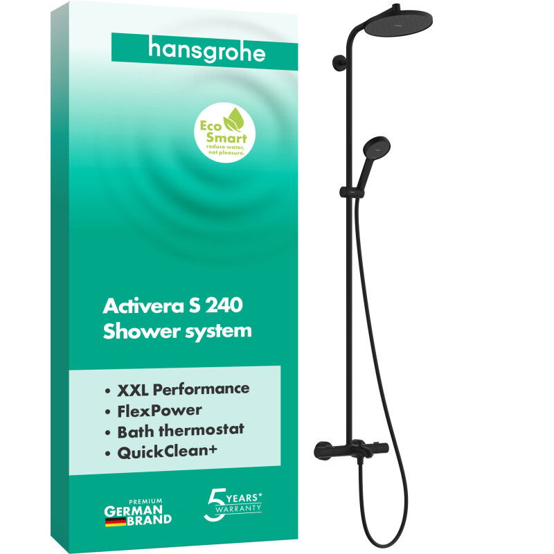 Душова система hansgrohe Activera S 240 1jet EcoSmart 28871670, з термостатом Ecostat Fine, чорний матовий - зображення