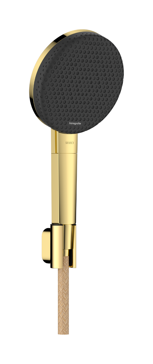 Душовий набір hansgrohe Raindance Alive Select S 3jet EcoSmart 24611990, з тримачем та шлангом 1,6 м, золото - зображення