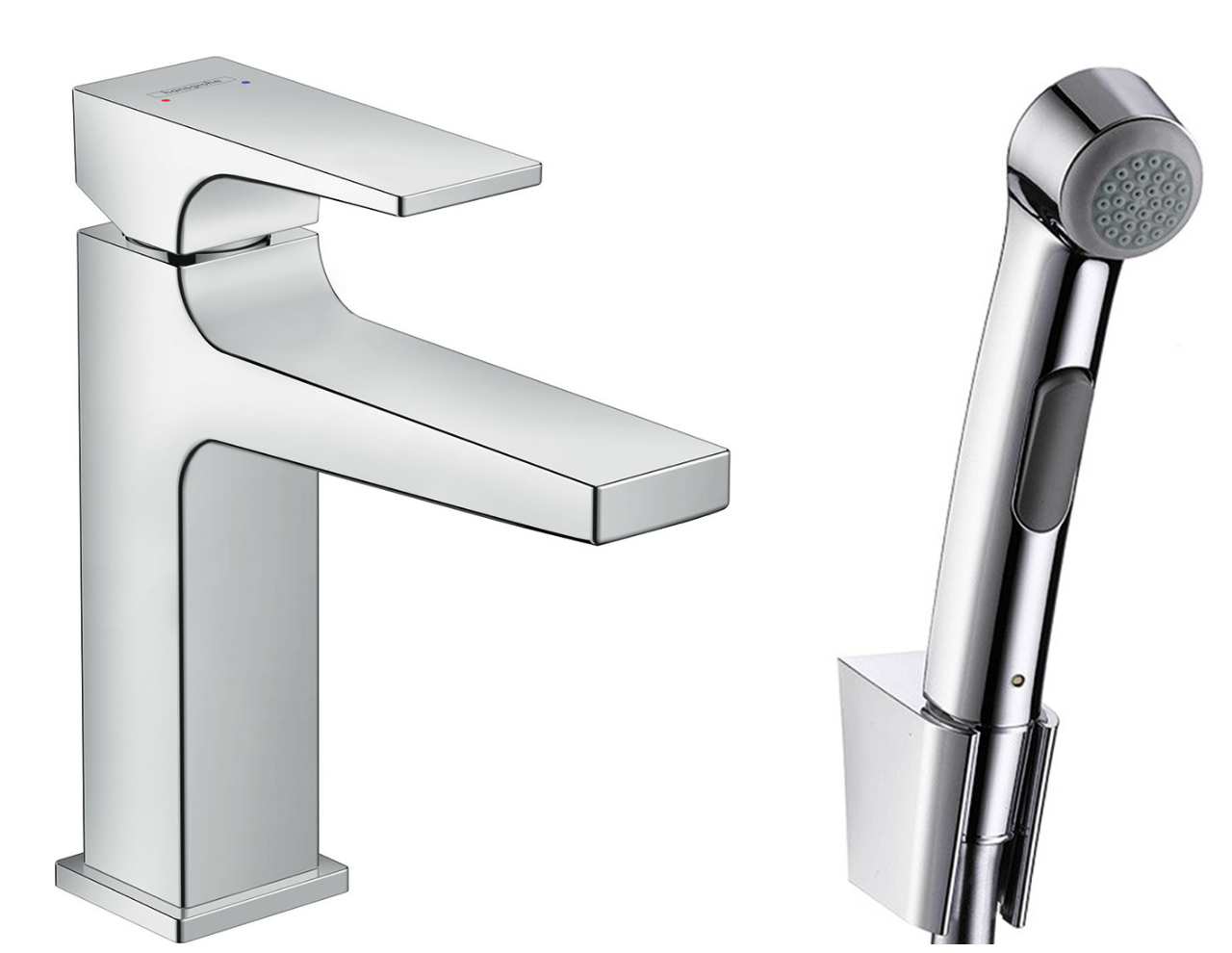 Смеситель hansgrohe Metropol для раковины с гигиеническим душем и сливным клапаном Push-Open 32522000 - изображение