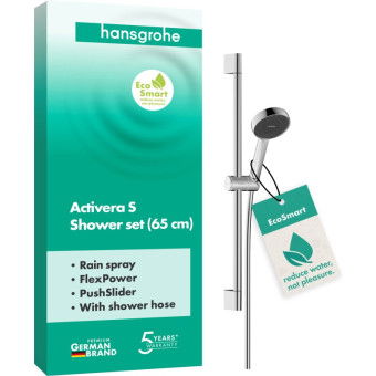 Душовий набір hansgrohe Activera S 1jet EcoSmart, 28041000 зі стійкою 65 см, хром - зображення