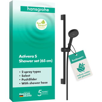 Душевой набор hansgrohe  Activera Select S 2jet EcoSmart+, 28045670 со стойкой 65 см, черный матовый - изображение