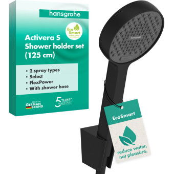 Душовий набір hansgrohe Activera Select S 2jet EcoSmart 28052670, з тримачем та шлангом 1,25 м, чорний матовий - зображення