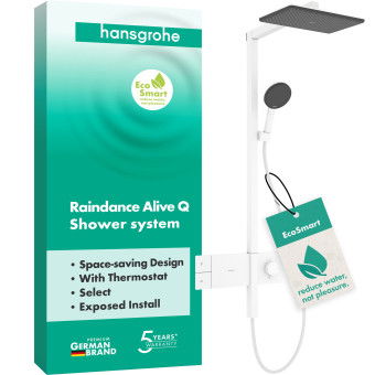 Душевая система hansgrohe Raindance Alive Q 210/340 1jet EcoSmart с ShowerSelect Comfort, 24581700 белый матовый - изображение
